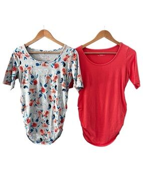 2 Short Sleeve Motherhood Maternity Tee Shirts Floral and Coral Size Medium